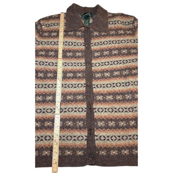 Lauren Ralph Lauren Womens Large Brown 100% Lambswool Fair Isle Cardigan Sweater - Picture 7 of 8